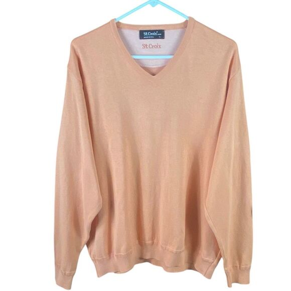 St. Croix Peach Cotton Blend Light V-Neck Knit Sweater Men’s Size Large - Picture 1 of 4